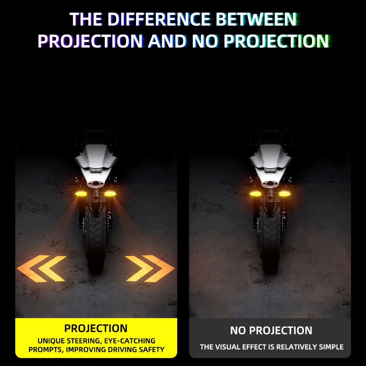 Set of 2 Motorcycle LED Projection Lights with Amber Arrow Projection, Suitable for Cars, Motorcycles, And Electric Scooters. High-Brightness Neon Lights for Decoration And Ambiance, Without Battery Sparepart.pk