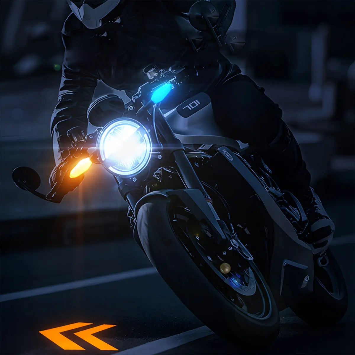 Set of 2 Motorcycle LED Projection Lights with Amber Arrow Projection, Suitable for Cars, Motorcycles, And Electric Scooters. High-Brightness Neon Lights for Decoration And Ambiance, Without Battery  Sparepart.pk